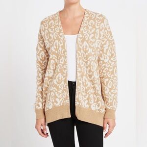 CURRENT ELLIOTT Cashmere Cotton Tan & Cream Leopard Print Cardigan Sweater